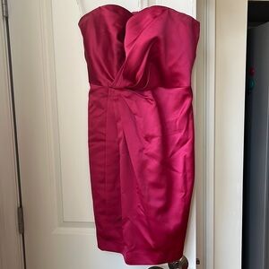 David's Bridal Fuchsia Strapless Satin Sheath Cocktail Dress